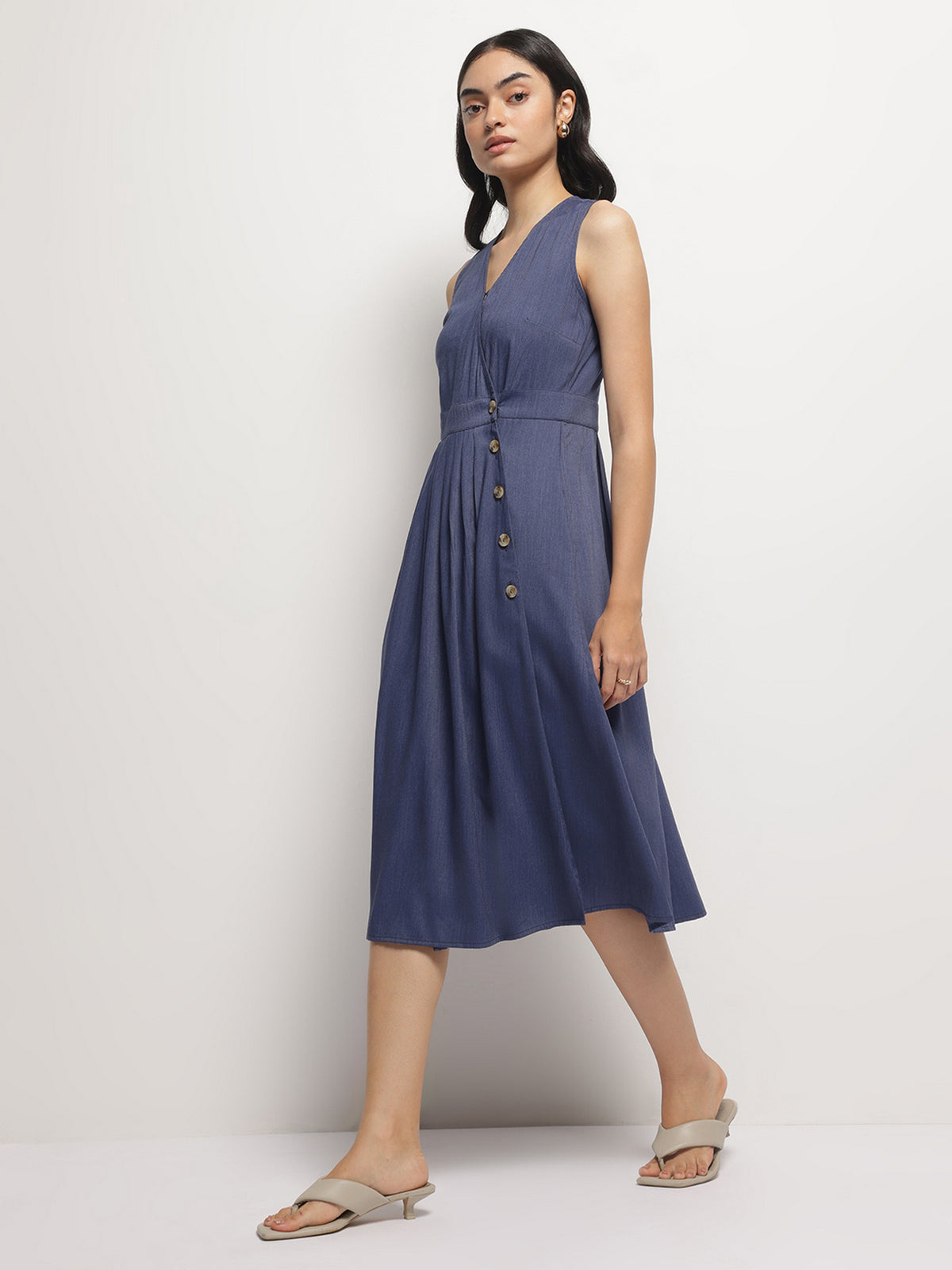 Women V-Neck Indigo Wrap Dress