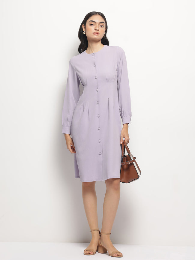 Women Vintage A-line Buttons O-Neck Dress