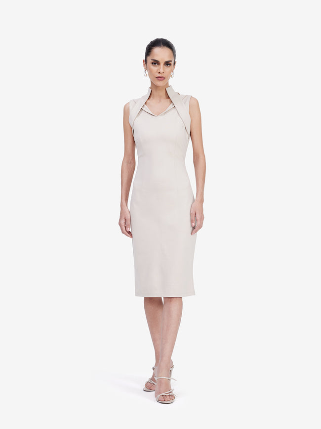 Women Cream Bodycon Midi Dress