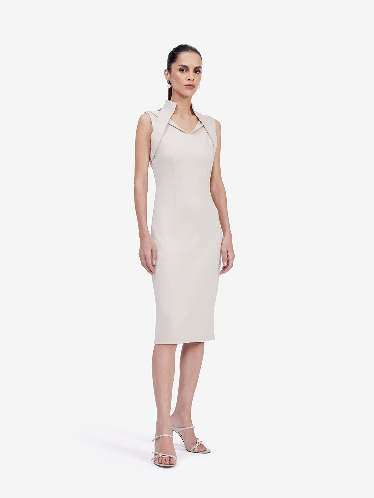 Women Cream Bodycon Midi Dress