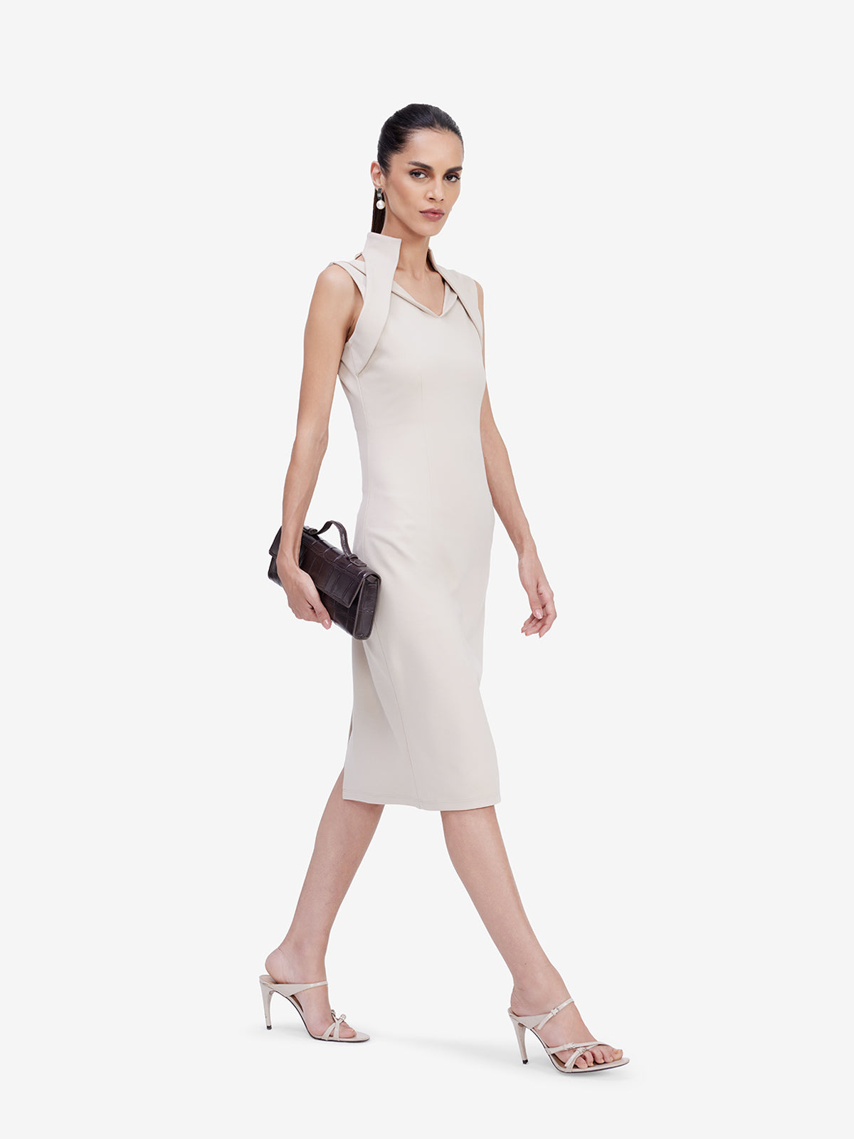Women Cream Bodycon Midi Dress