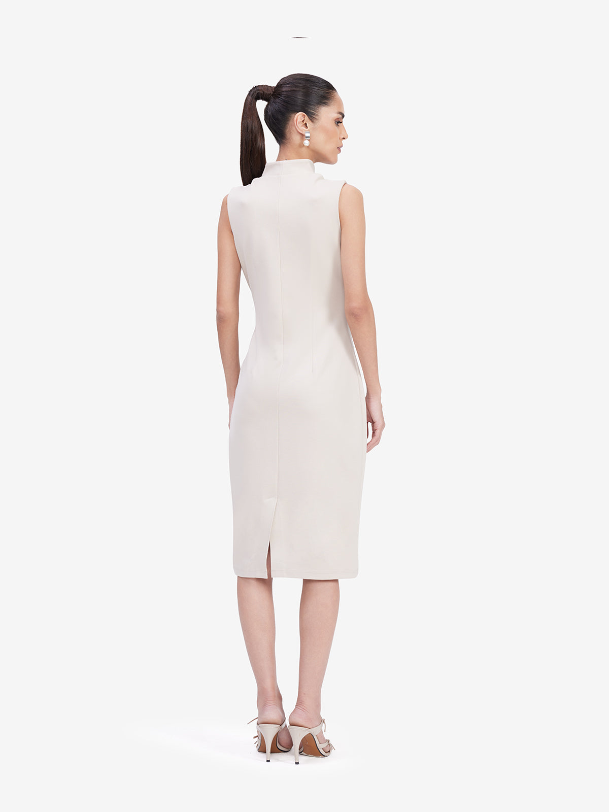 Women Cream Bodycon Midi Dress