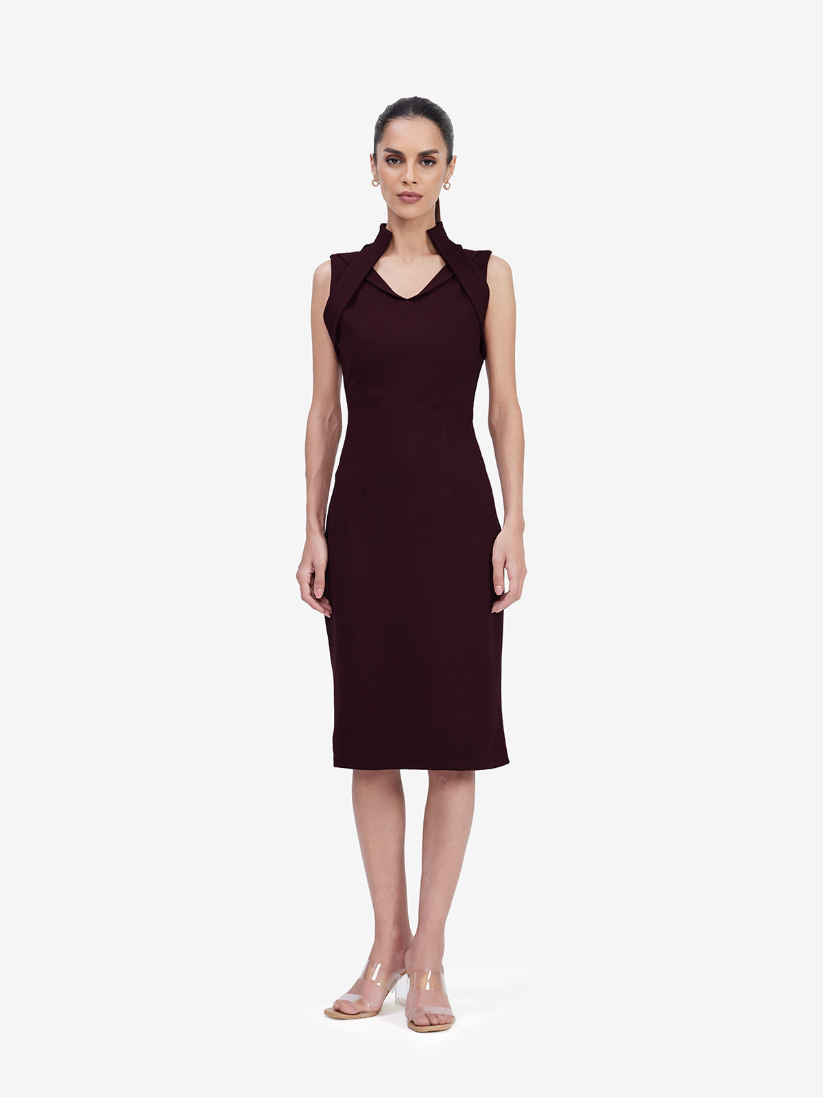 Women Wine Bodycon Midi Dress
