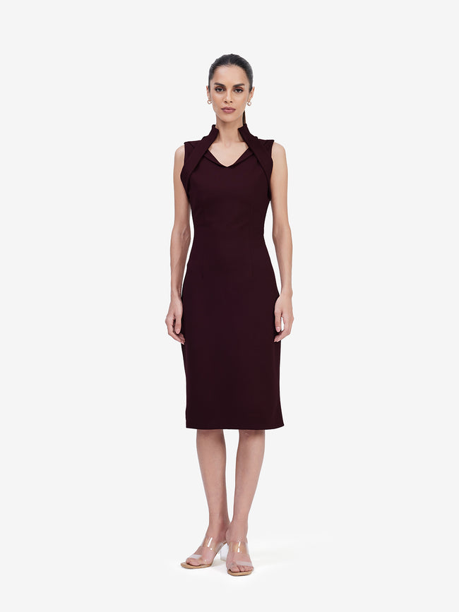 Women Wine Bodycon Midi Dress