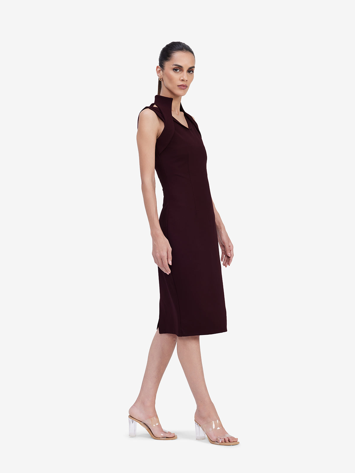 Women Wine Bodycon Midi Dress