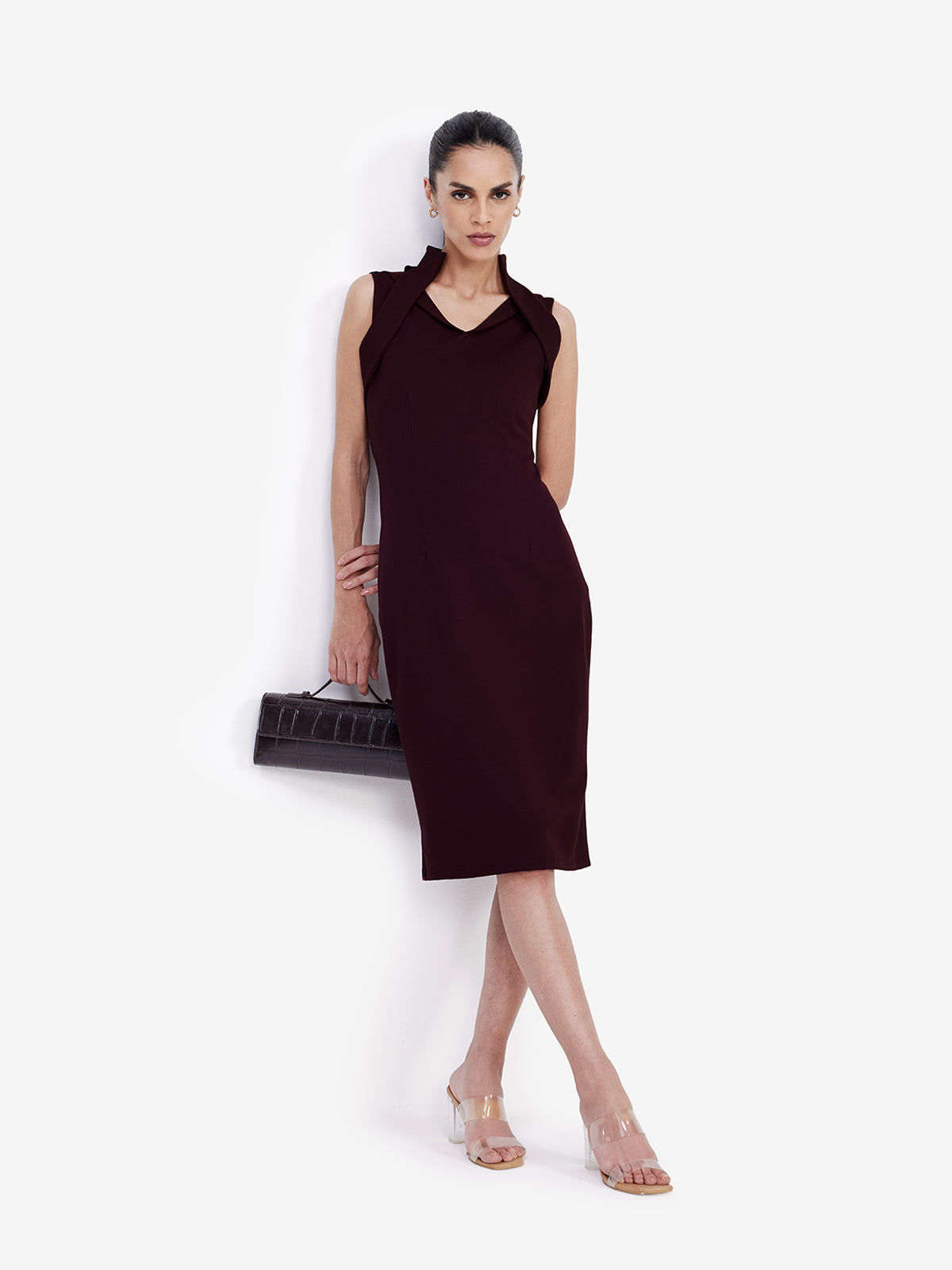 Women Wine Bodycon Midi Dress
