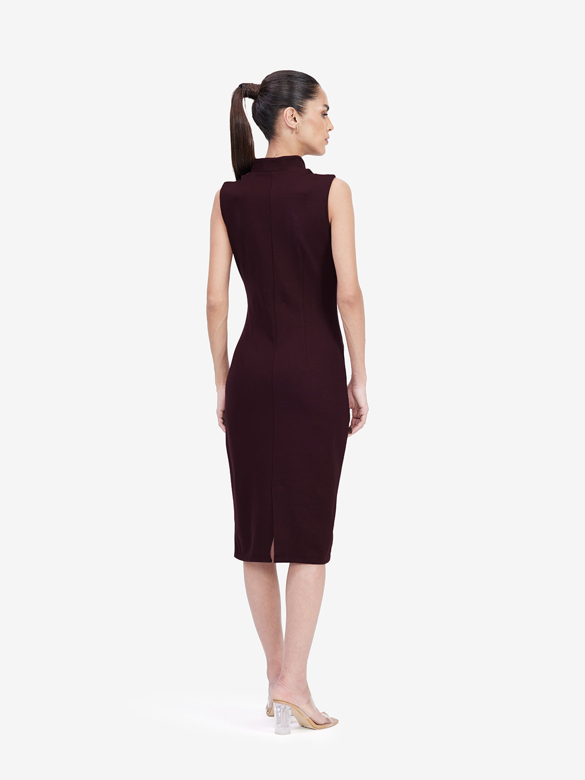 Women Wine Bodycon Midi Dress