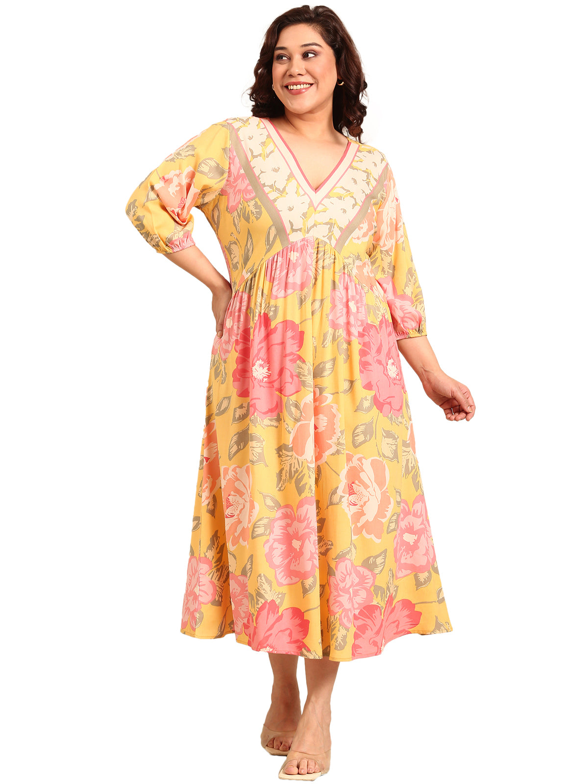 Women Plus Blomming Floral Placement Print Dress