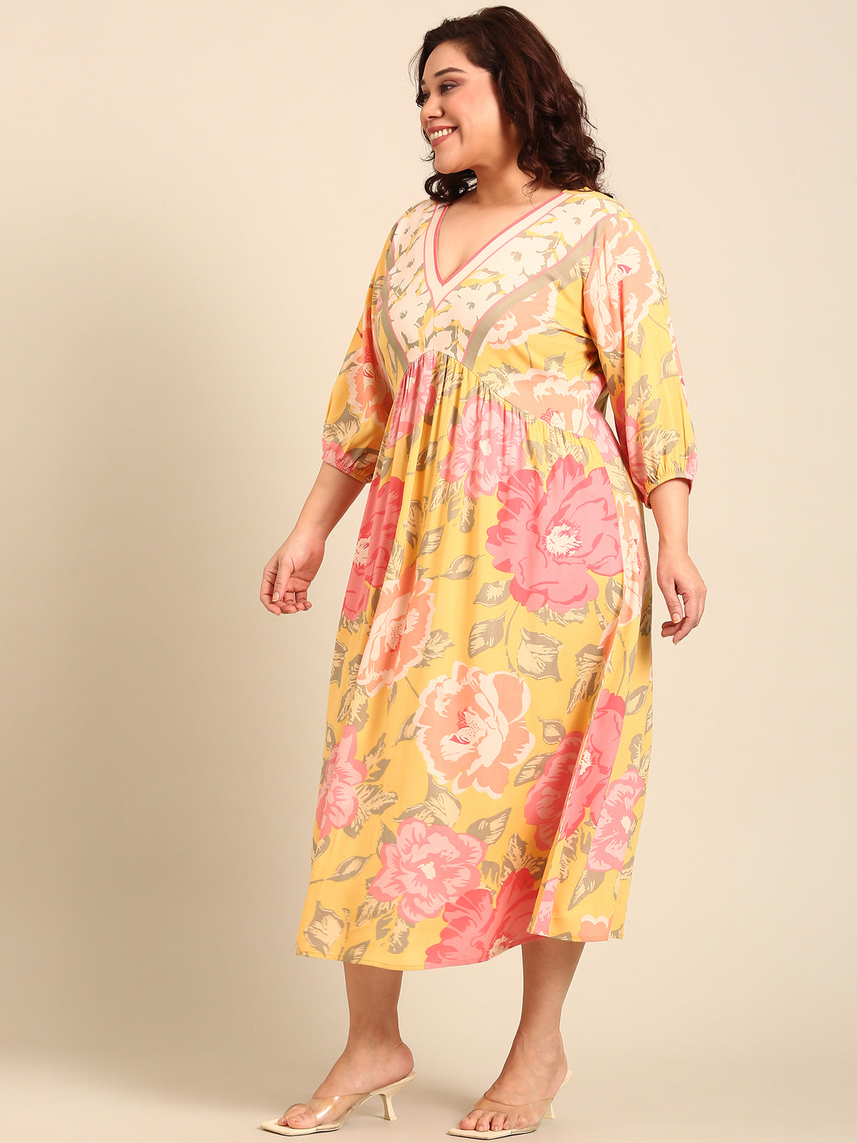 Women Plus Blomming Floral Placement Print Dress