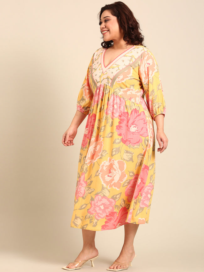 Women Plus Blomming Floral Placement Print Dress