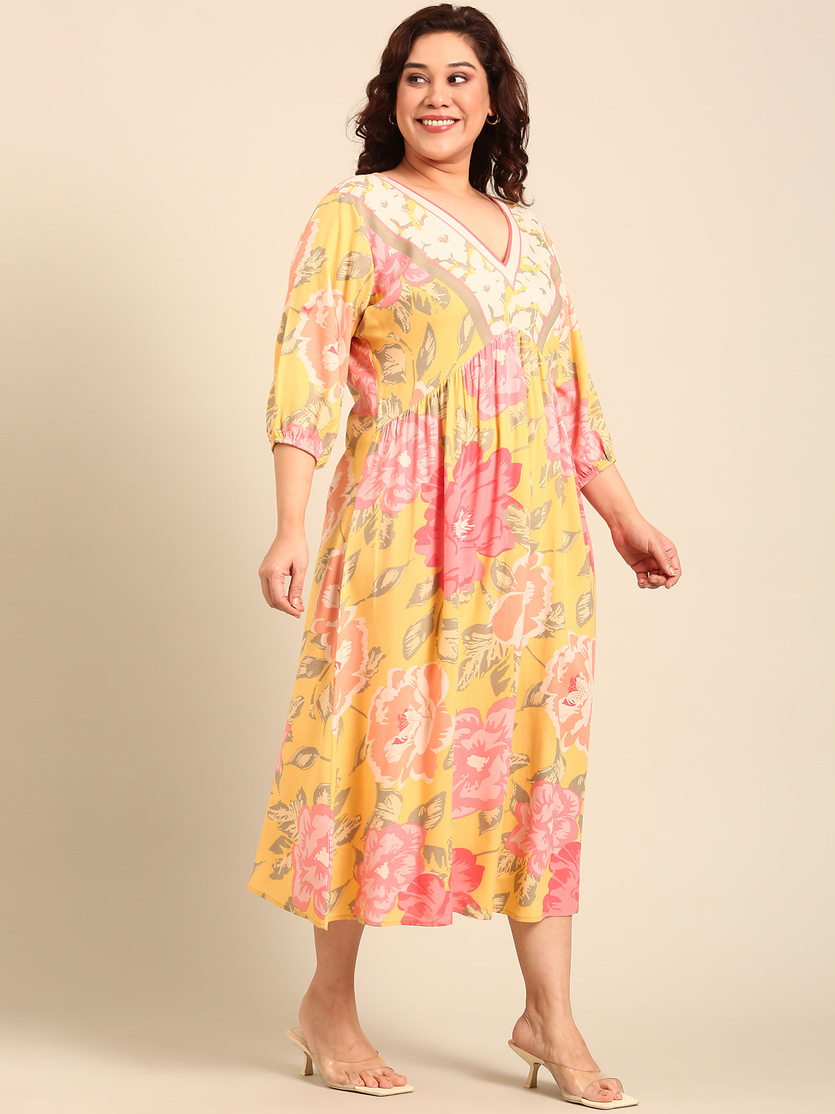 Women Plus Blomming Floral Placement Print Dress