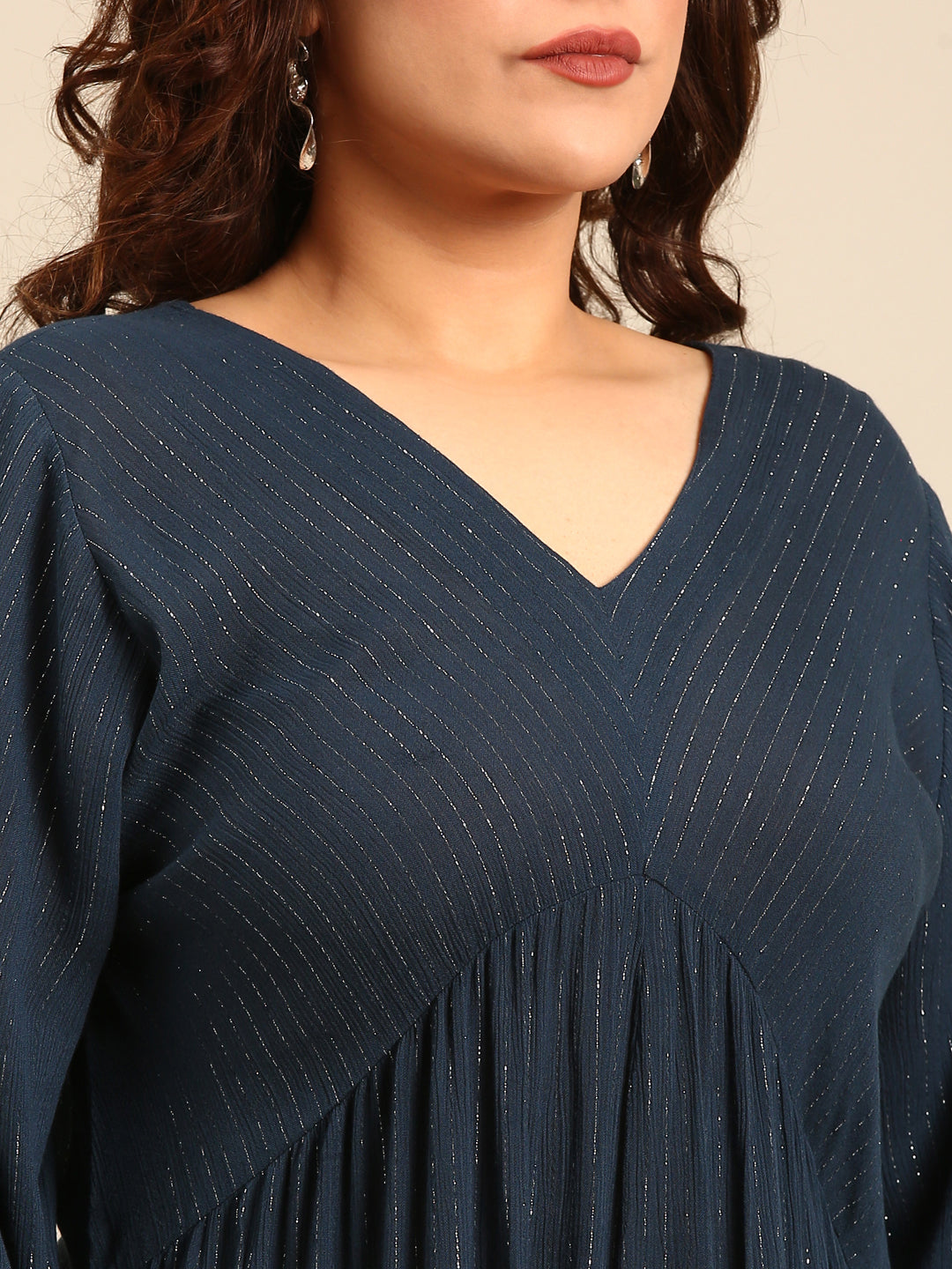 Women Teal Lurex Maxi Dress