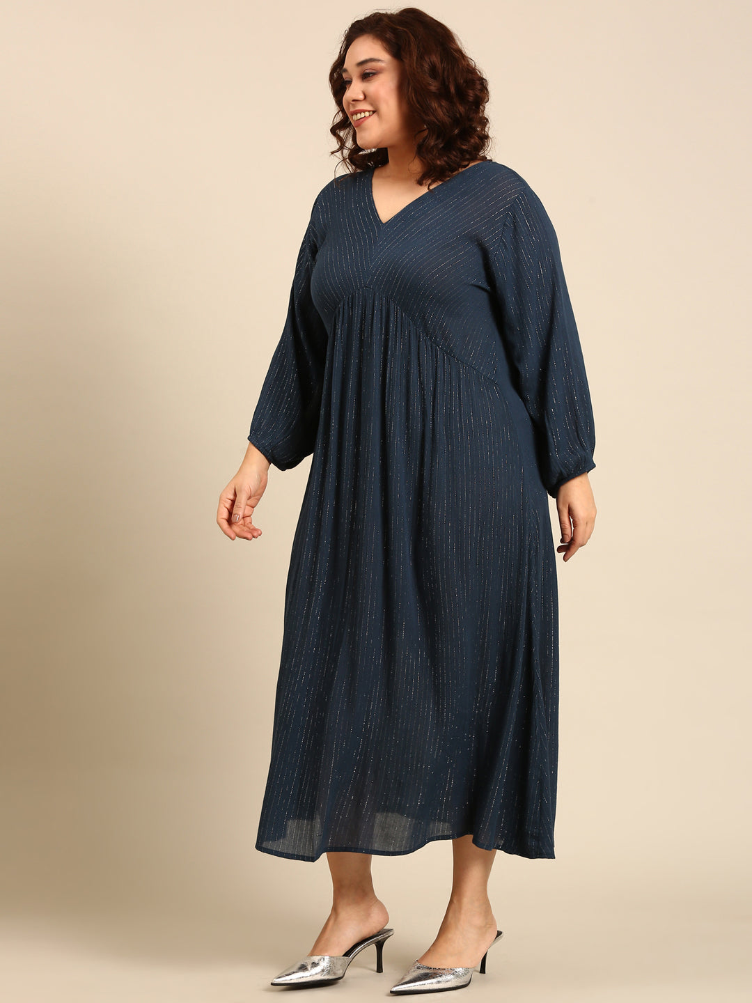 Women Teal Lurex Maxi Dress