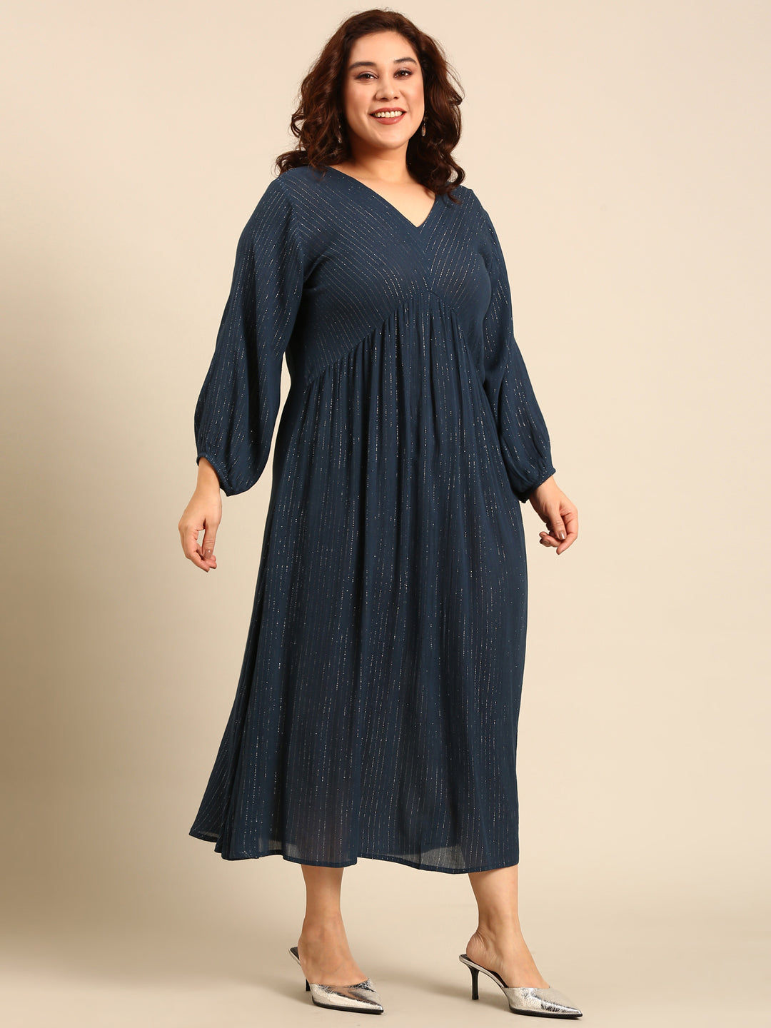 Women Teal Lurex Maxi Dress