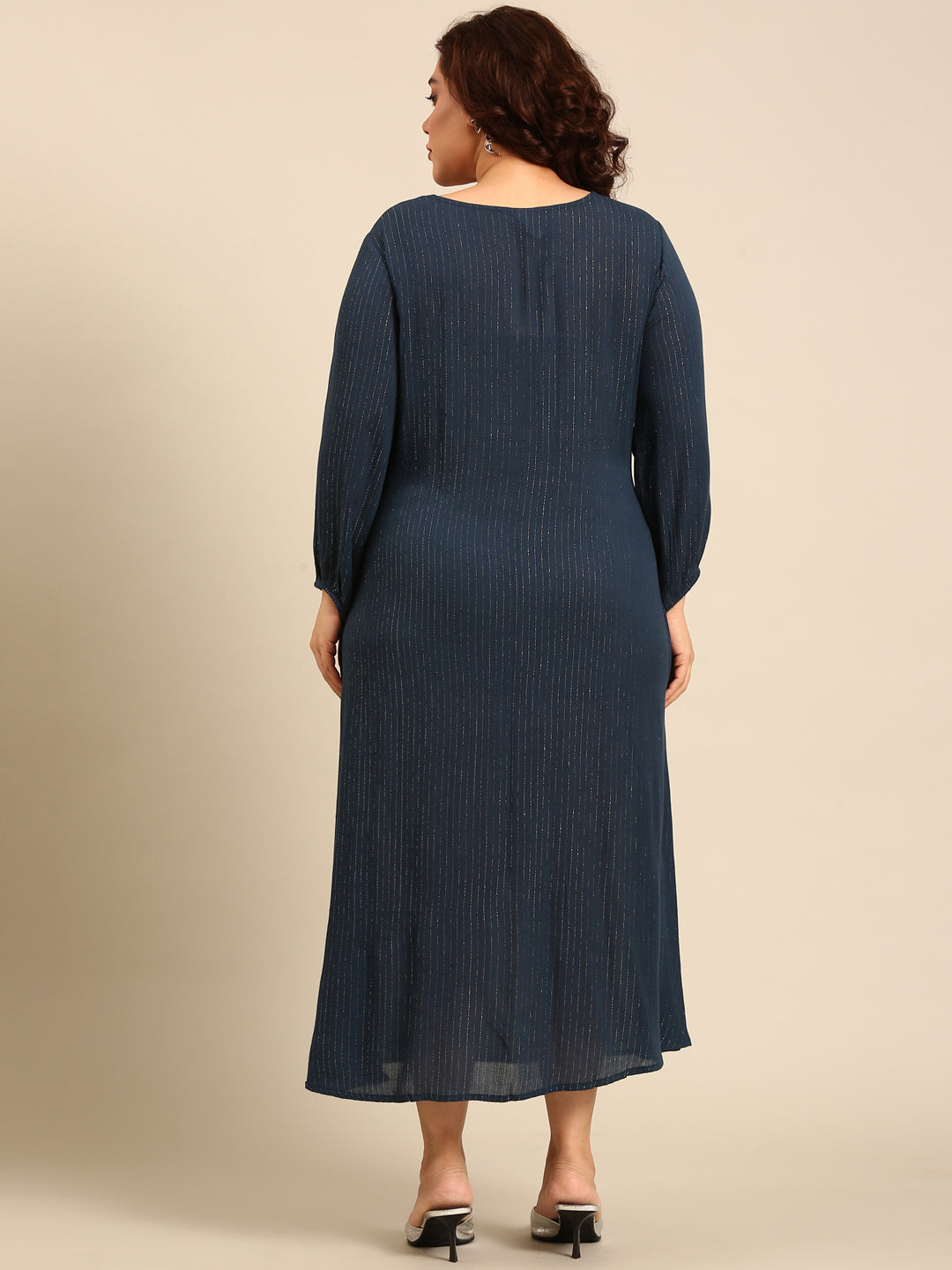 Women Teal Lurex Maxi Dress