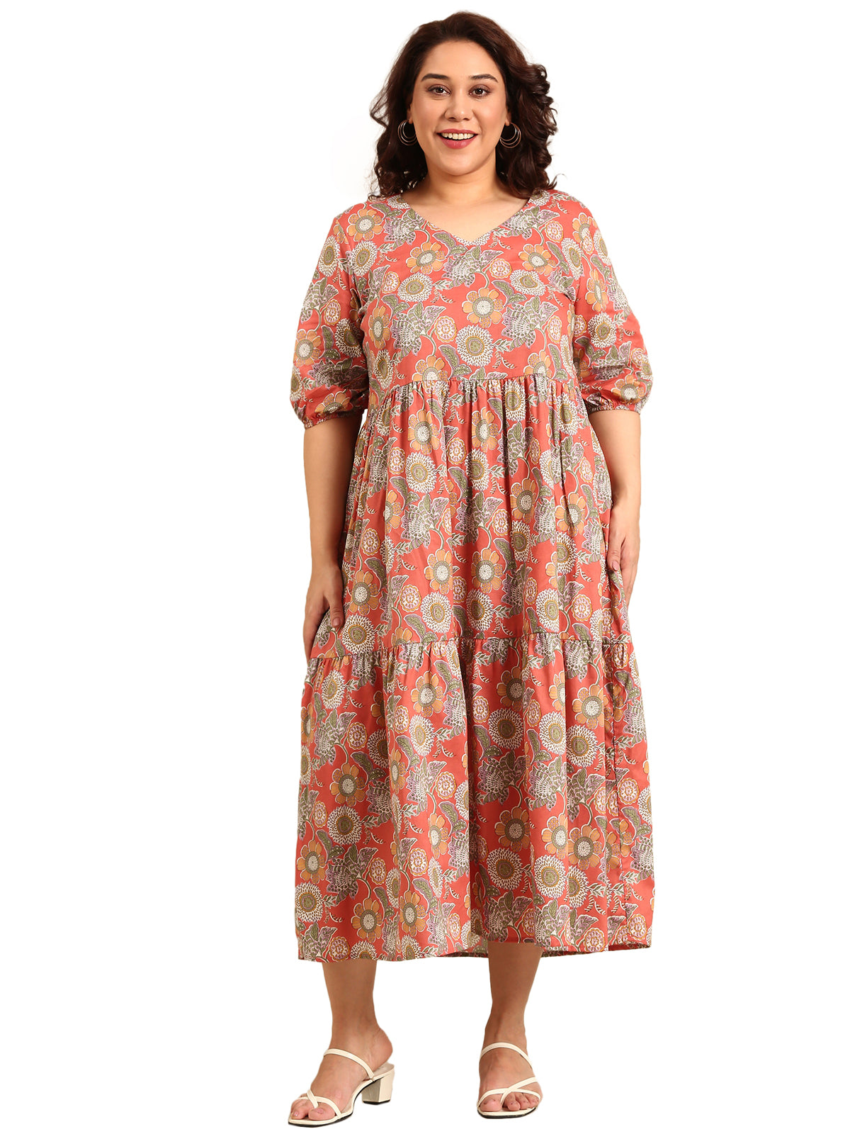 Women Rust Floral Printed Dress
