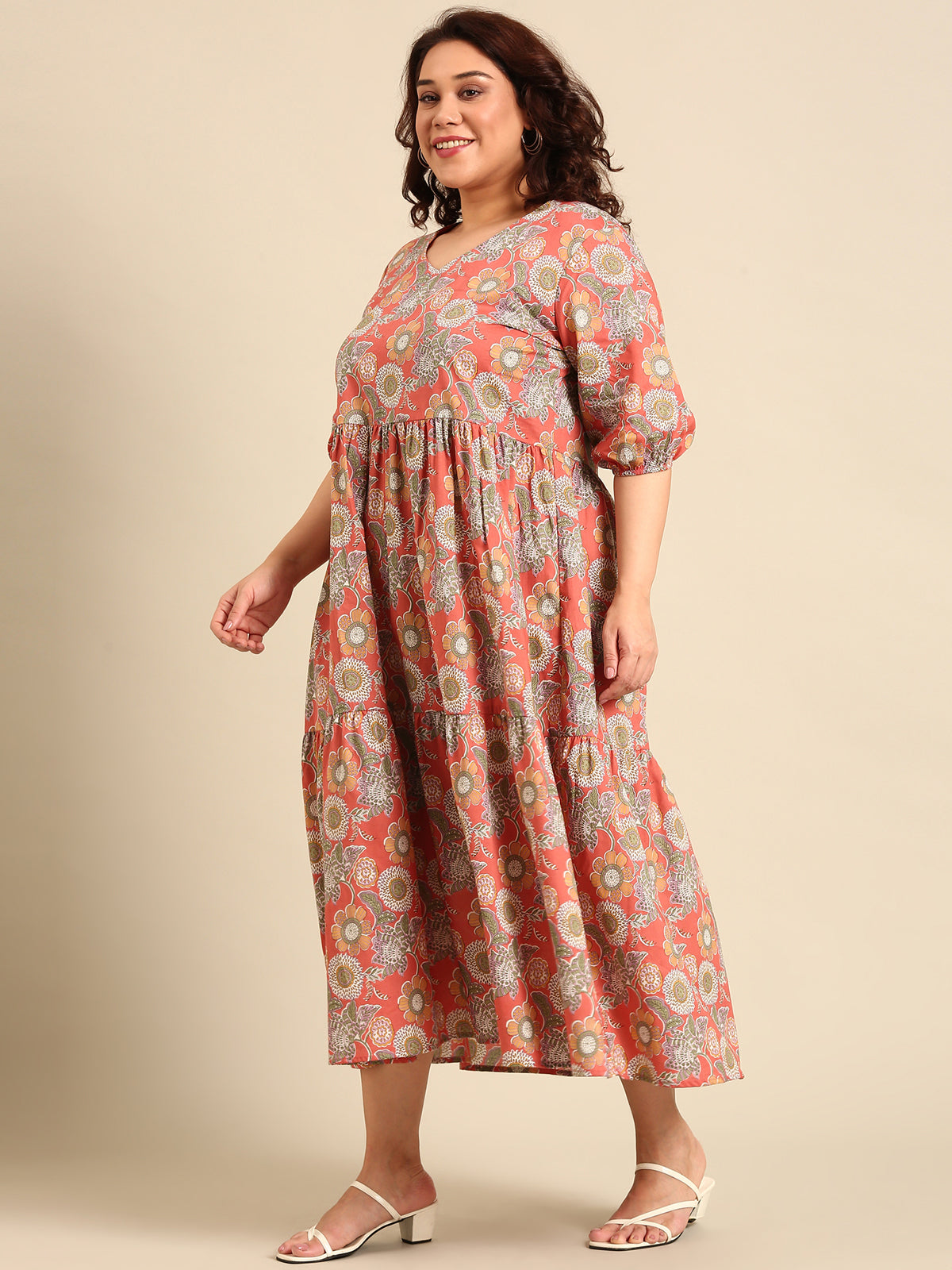 Women Rust Floral Printed Dress