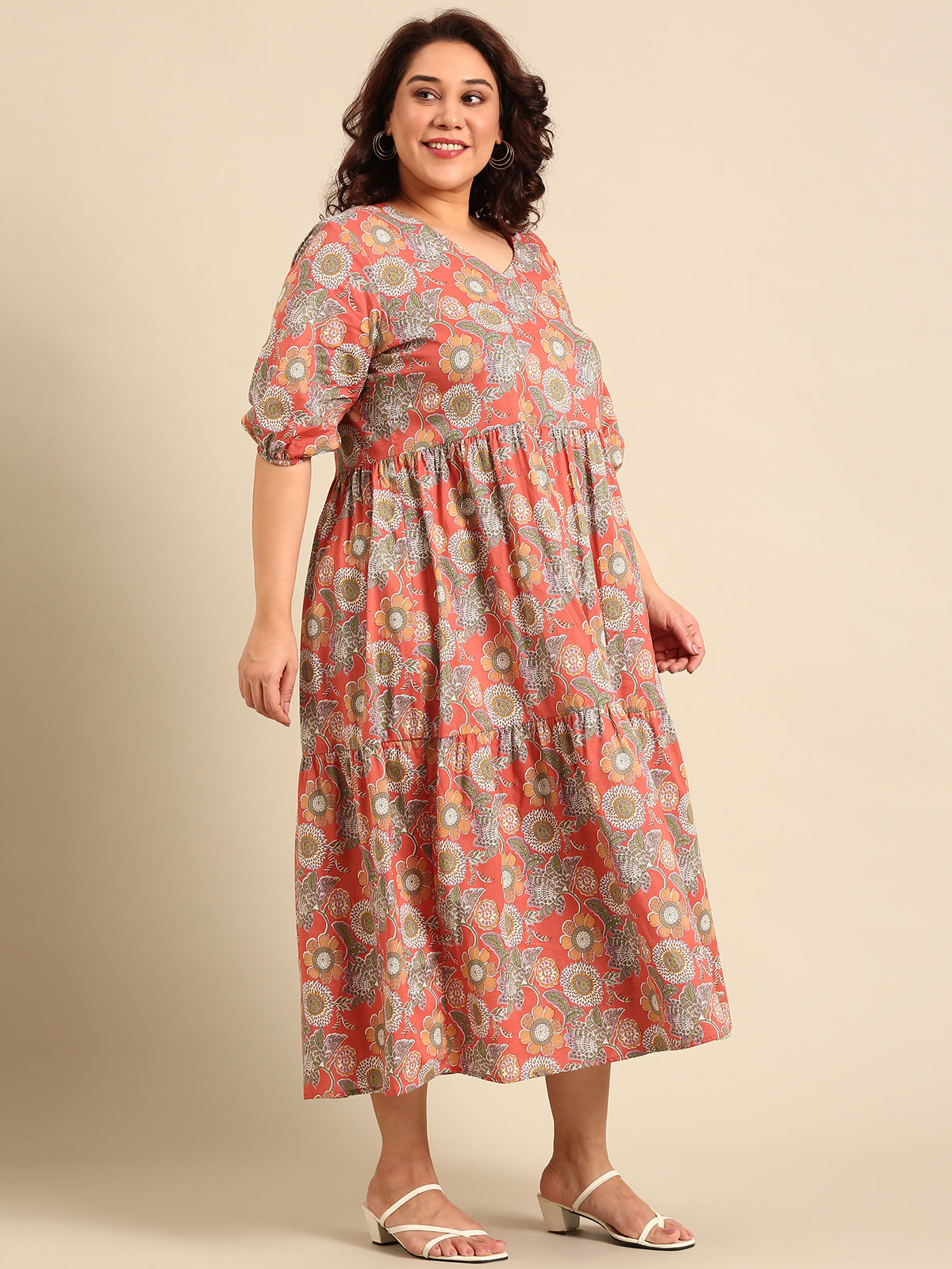 Women Rust Floral Printed Dress