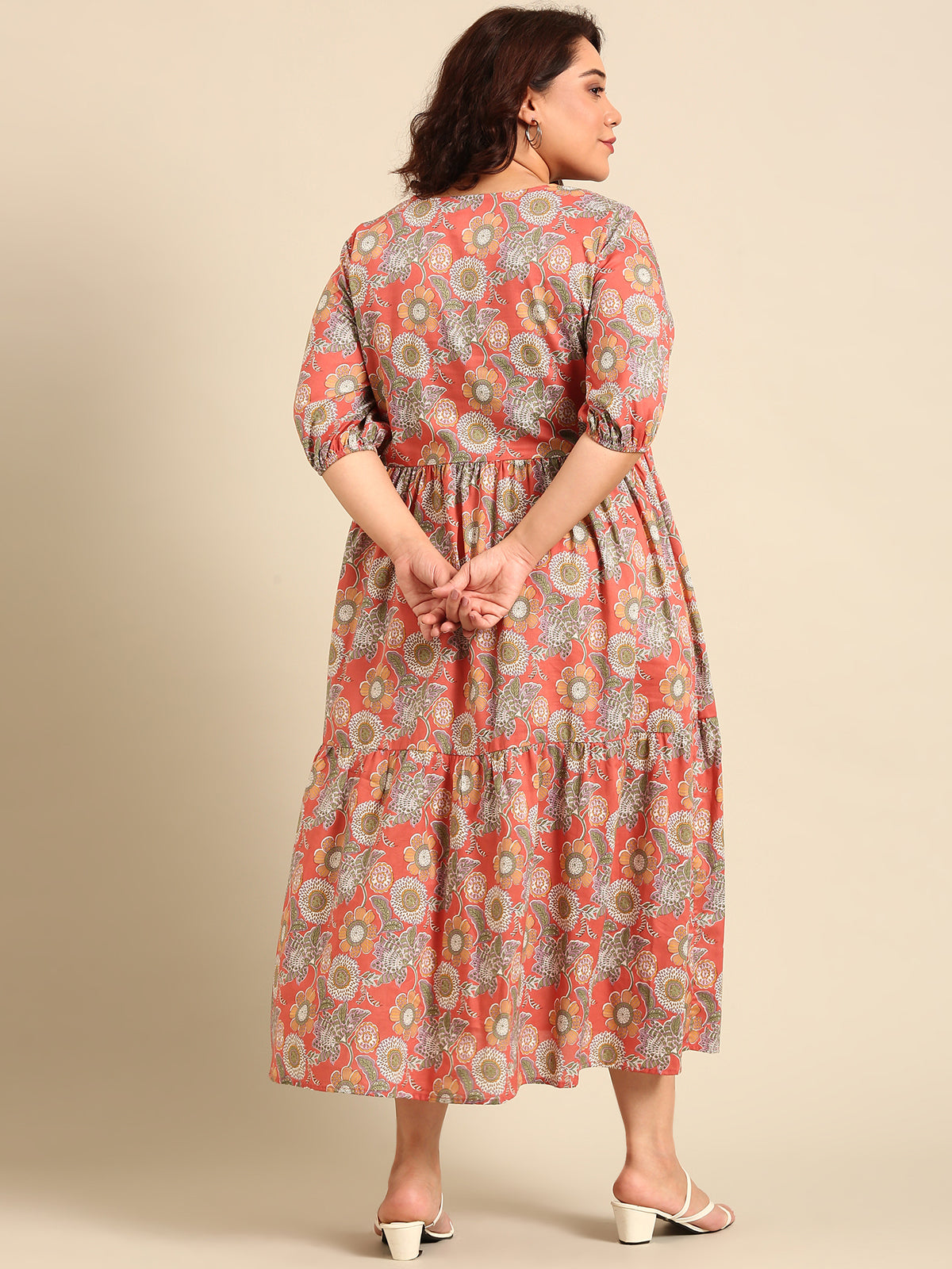 Women Rust Floral Printed Dress
