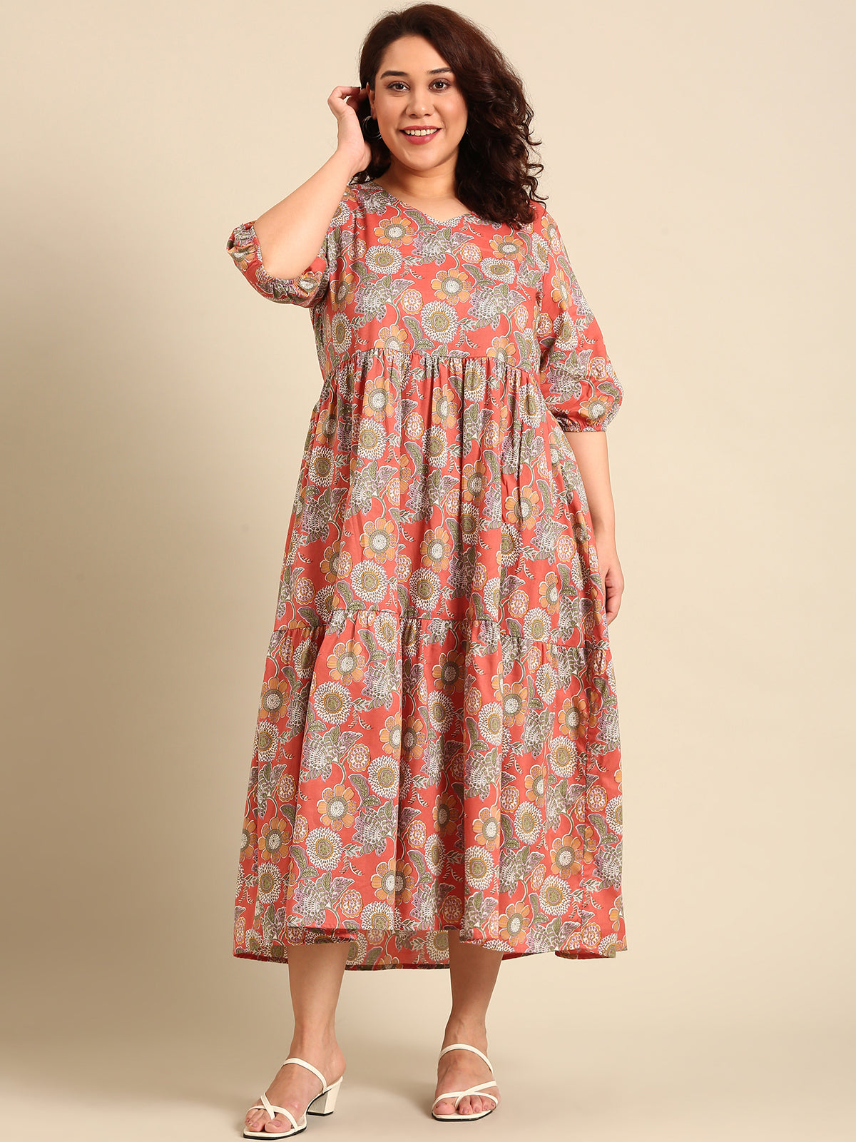Women Rust Floral Printed Dress