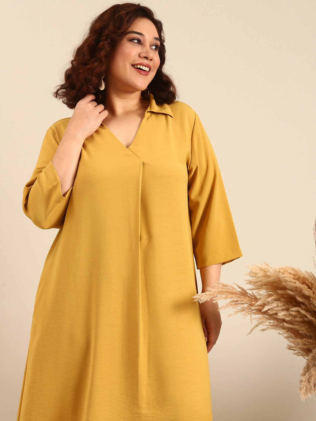 Women Yellow Ochre Collar Maxi Dress