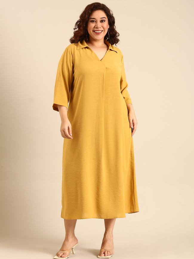 Women Yellow Ochre Collar Maxi Dress