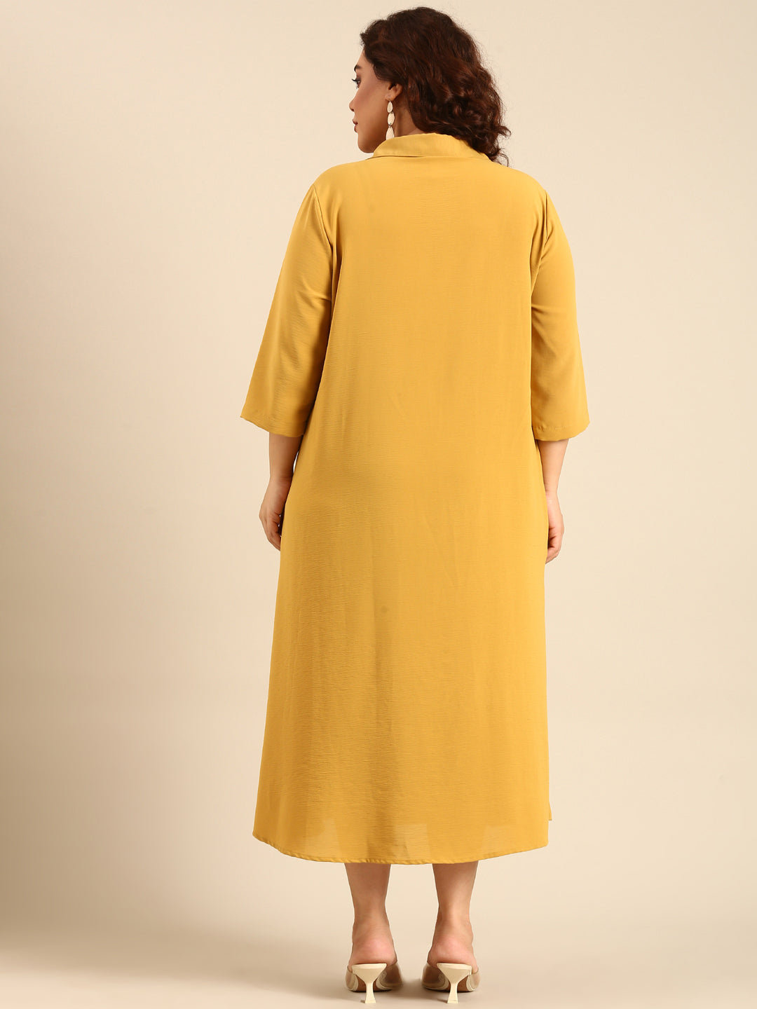 Women Yellow Ochre Collar Maxi Dress