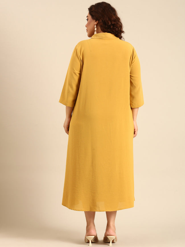 Women Yellow Ochre Collar Maxi Dress