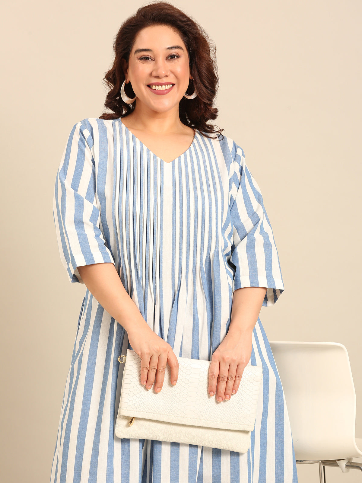Women Cotton Stripe A-Line Shirt Dress
