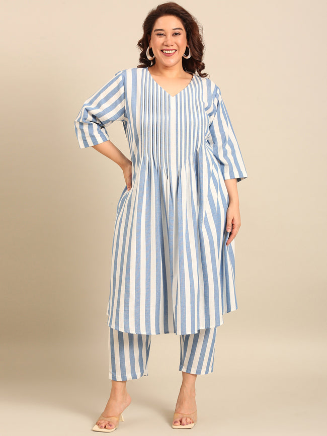 Women Cotton Stripe A-Line Shirt Dress