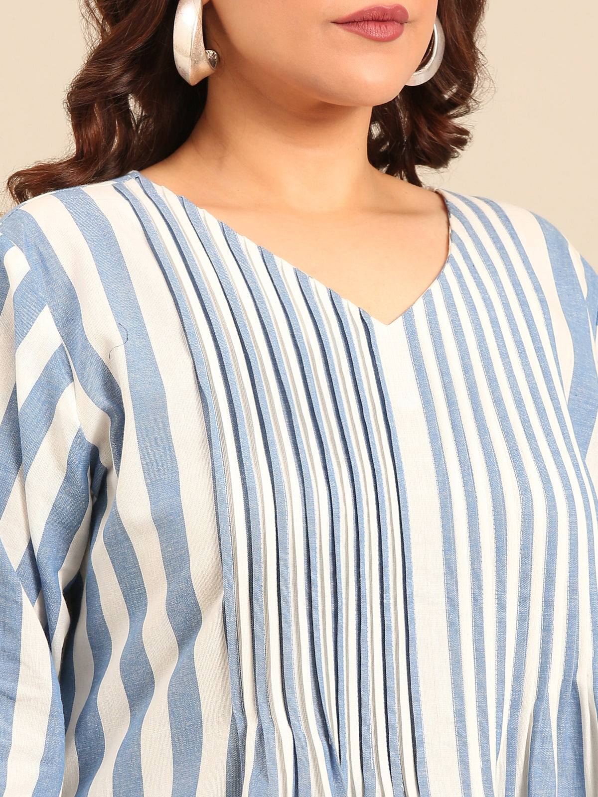 Women Cotton Stripe A-Line Shirt Dress
