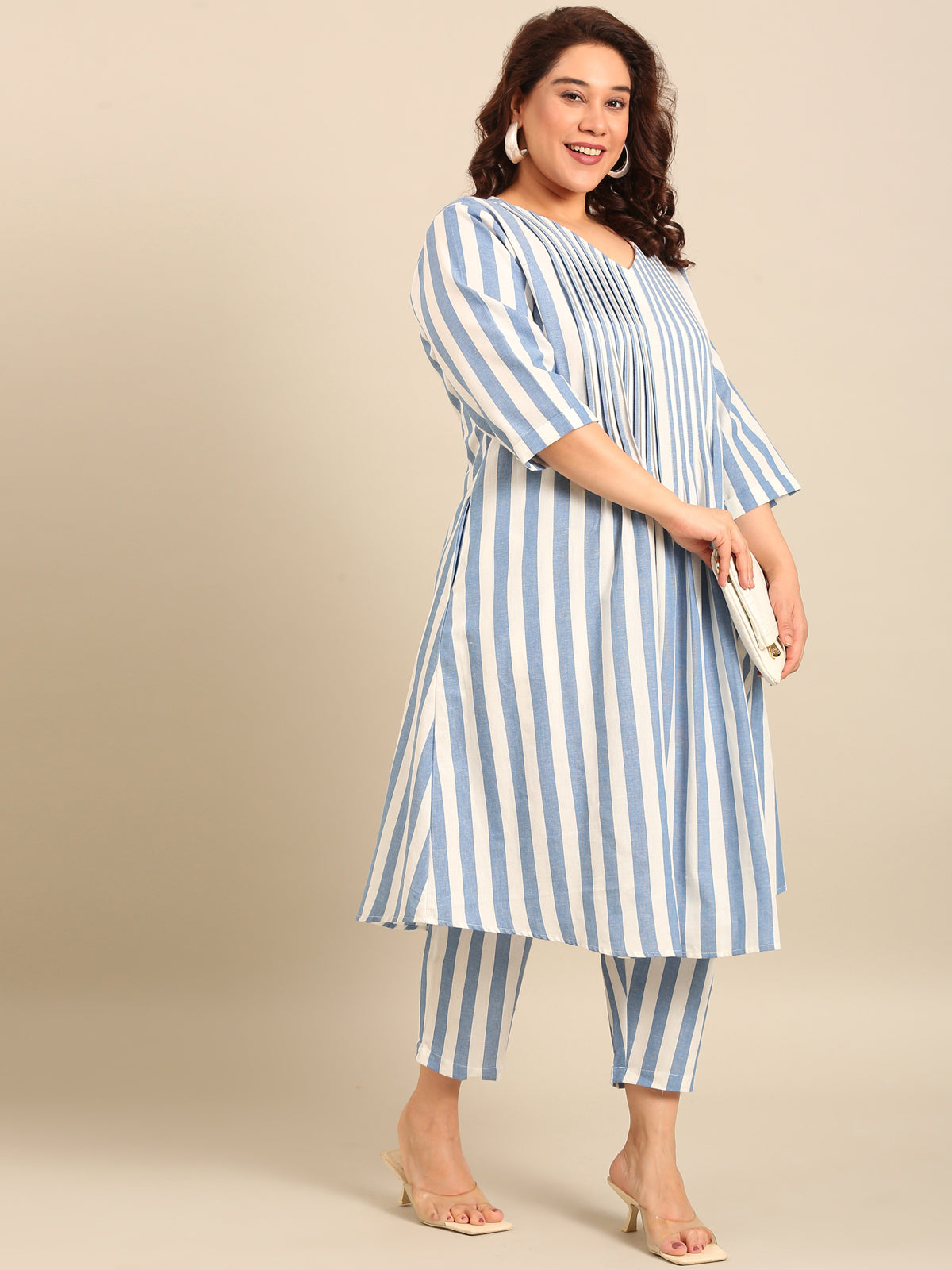 Women Cotton Stripe A-Line Shirt Dress