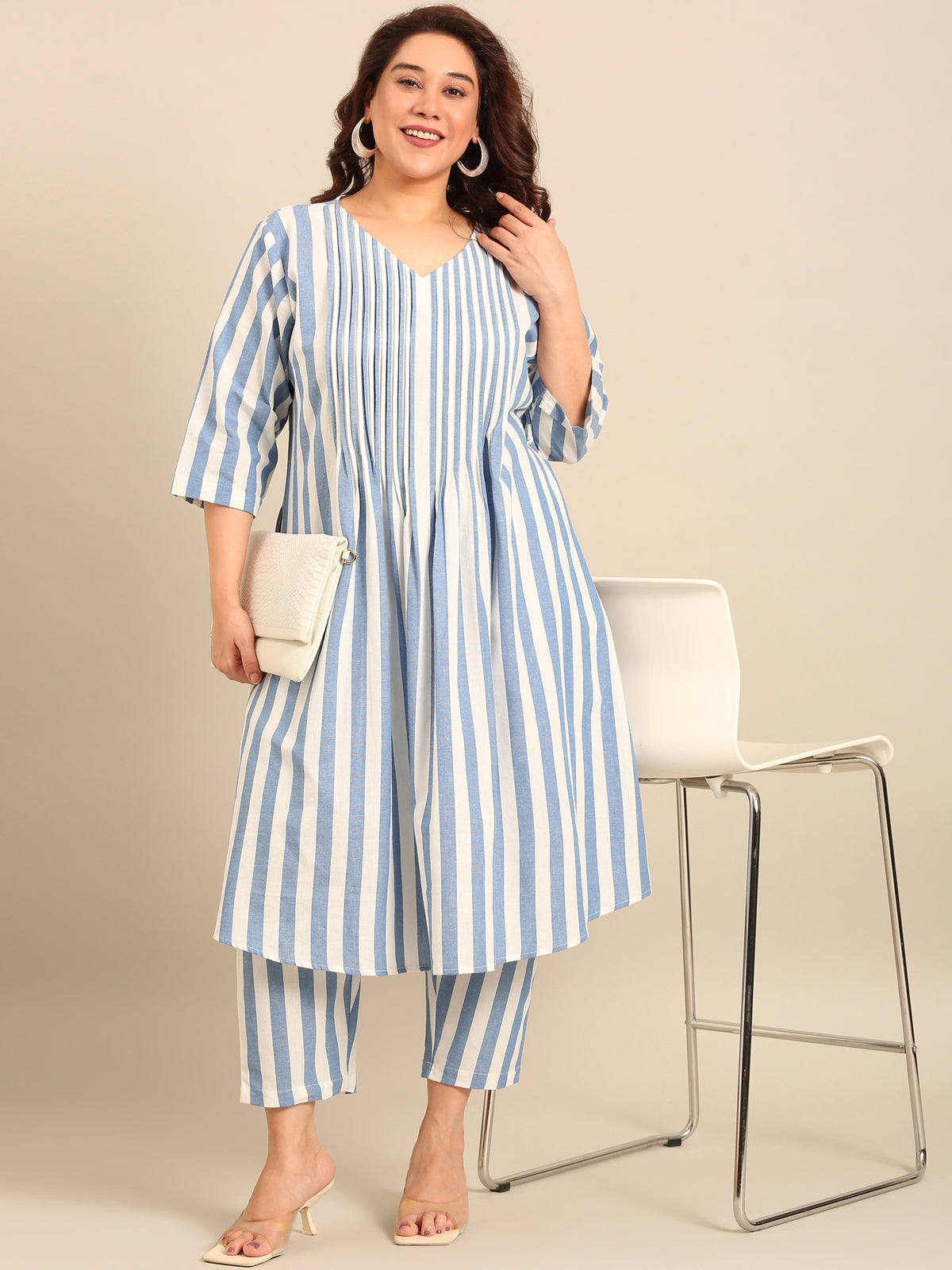 Women Cotton Stripe A-Line Shirt Dress