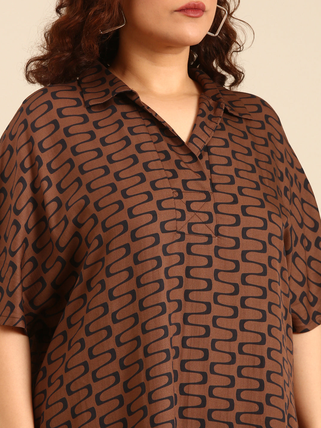 Women Brown Ikat Printed Midi Dress