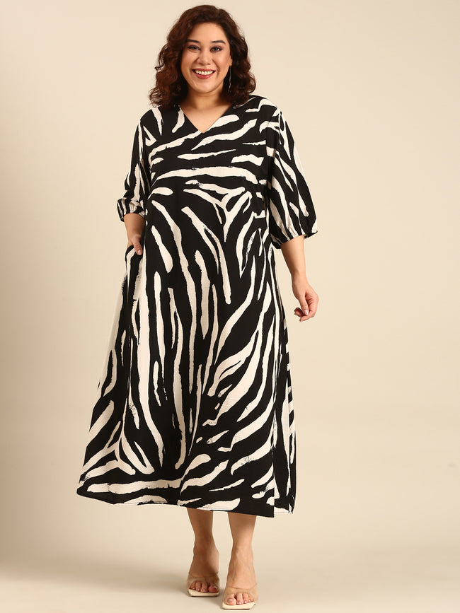 Women Beige Abstract Printed Maxi Dress
