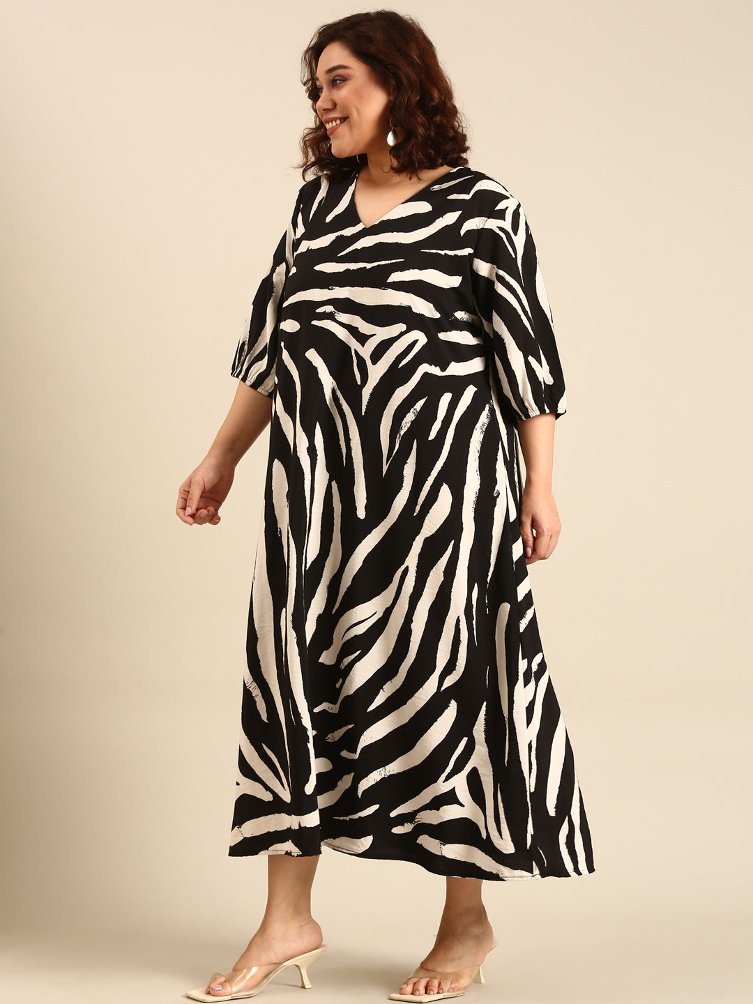 Women Beige Abstract Printed Maxi Dress