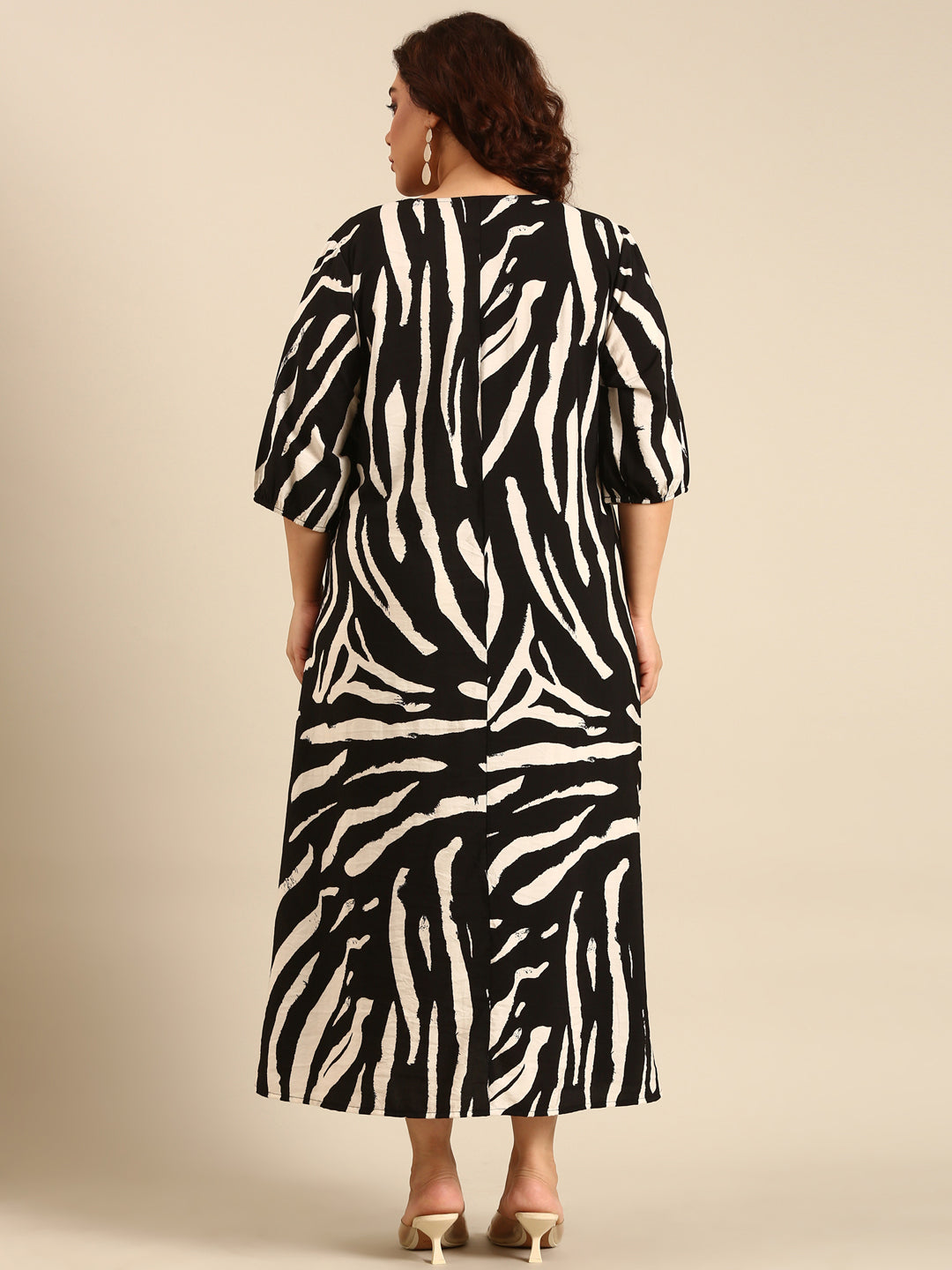 Women Beige Abstract Printed Maxi Dress