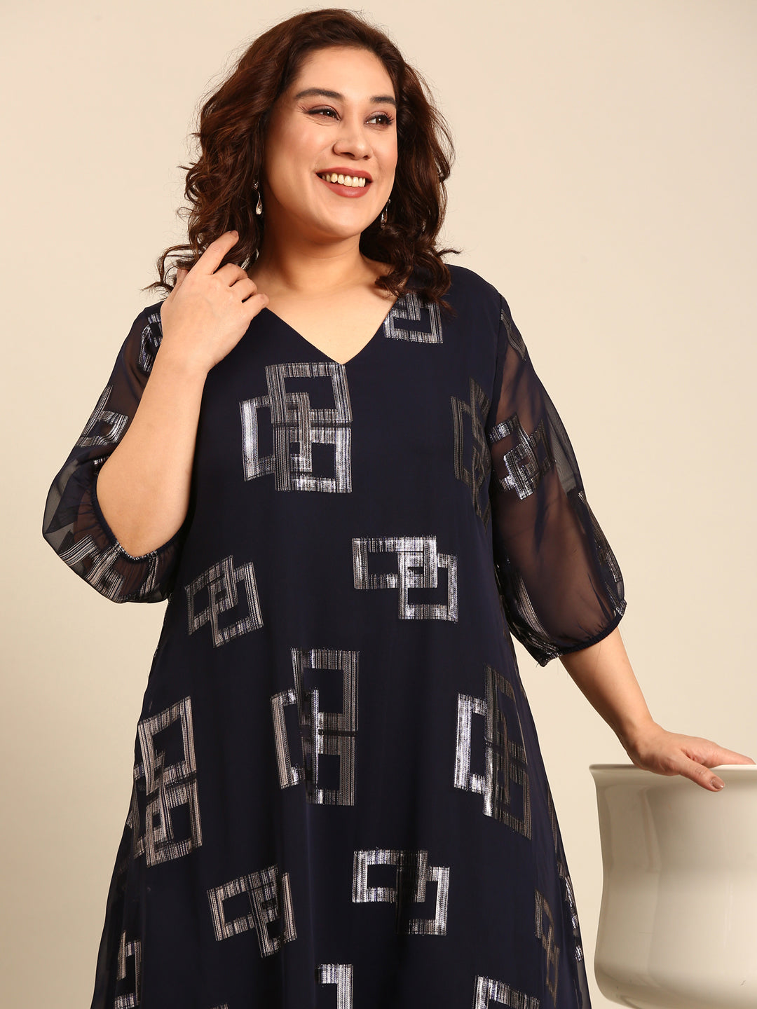 Women Navy Printed Party Dress