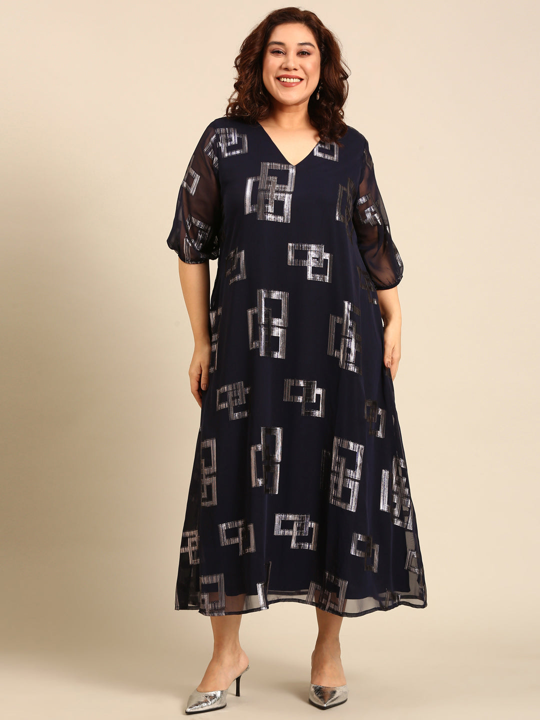 Women Navy Printed Party Dress
