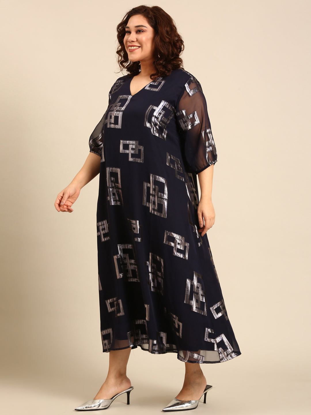Women Navy Printed Party Dress
