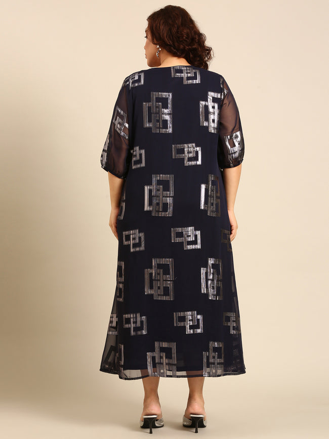 Women Navy Printed Party Dress