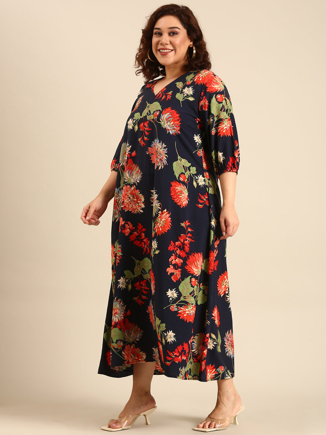 Women Navy Floral Printed Maxi Dress