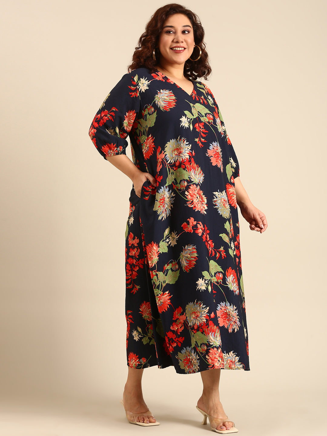 Women Navy Floral Printed Maxi Dress