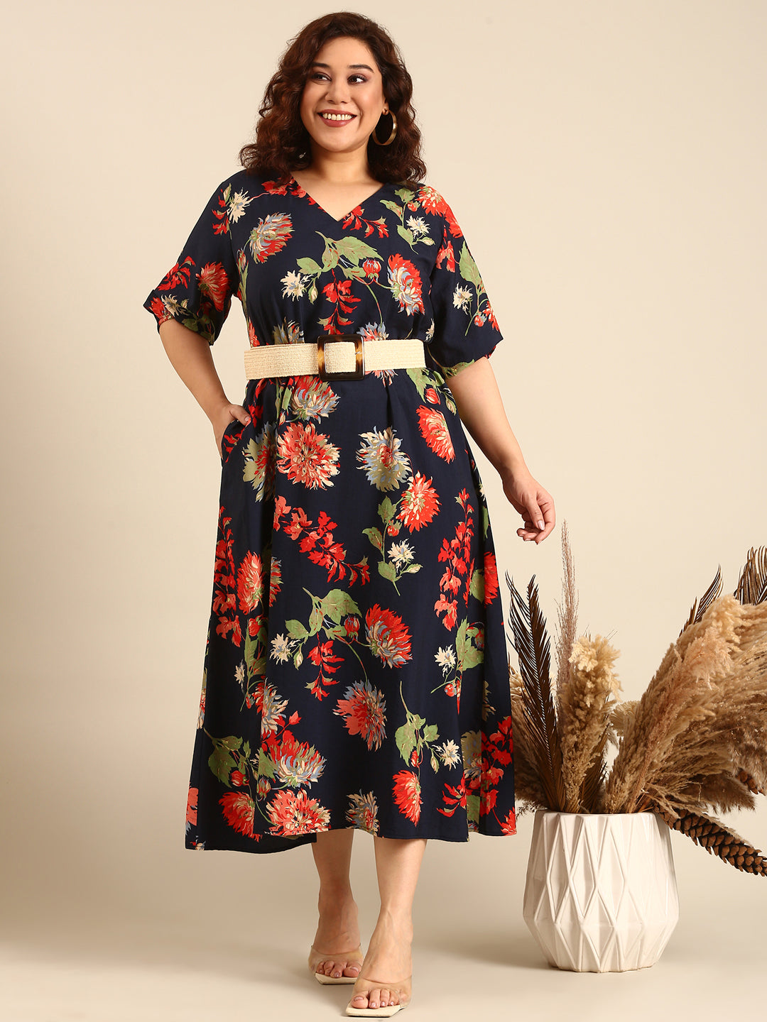 Women Navy Floral Printed Maxi Dress