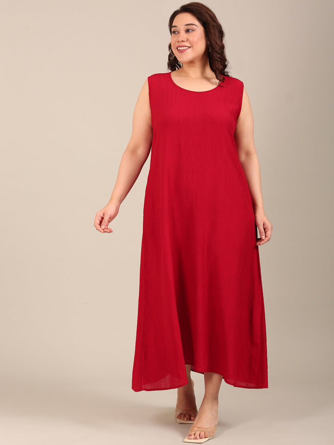 Women Red Crepe Sleeveless Maxi Dress