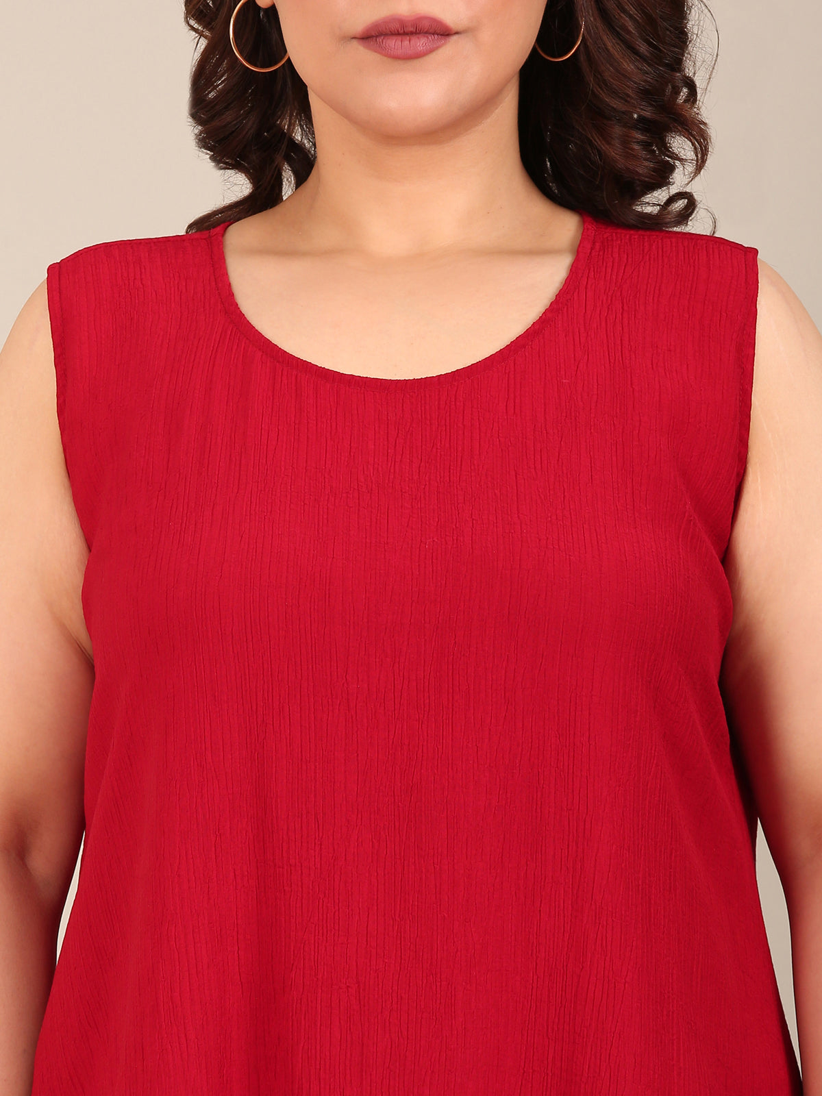 Women Red Crepe Sleeveless Maxi Dress