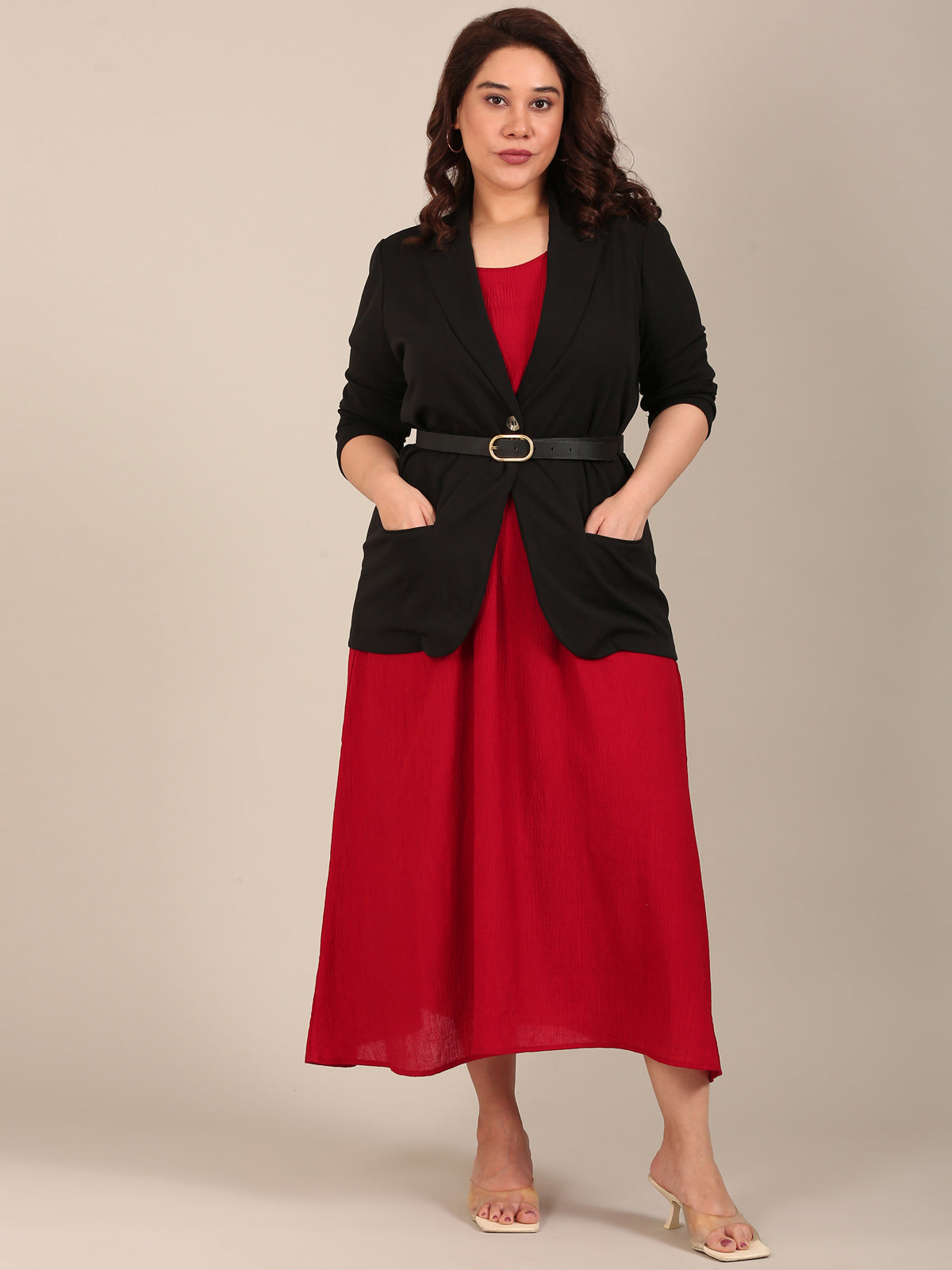 Women Red Crepe Sleeveless Maxi Dress