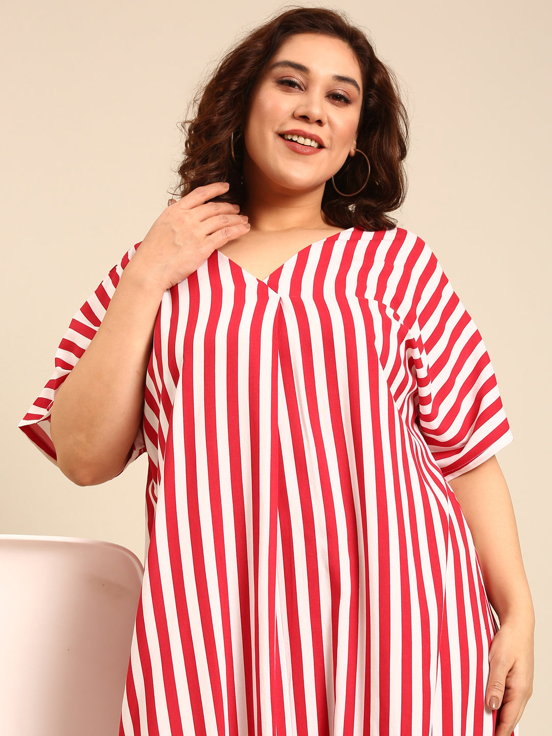 Women Red-White Striped Dress