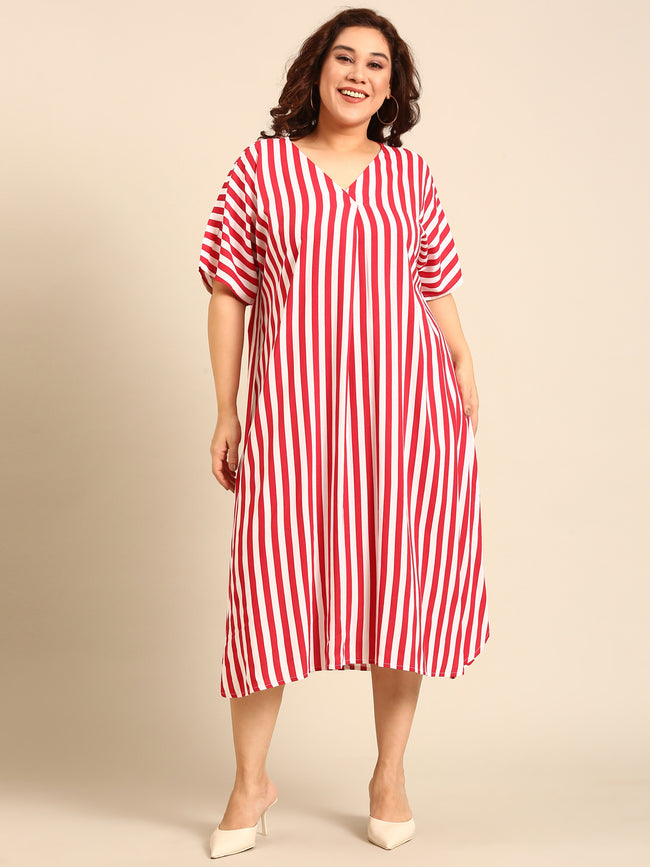Women Red-White Striped Dress