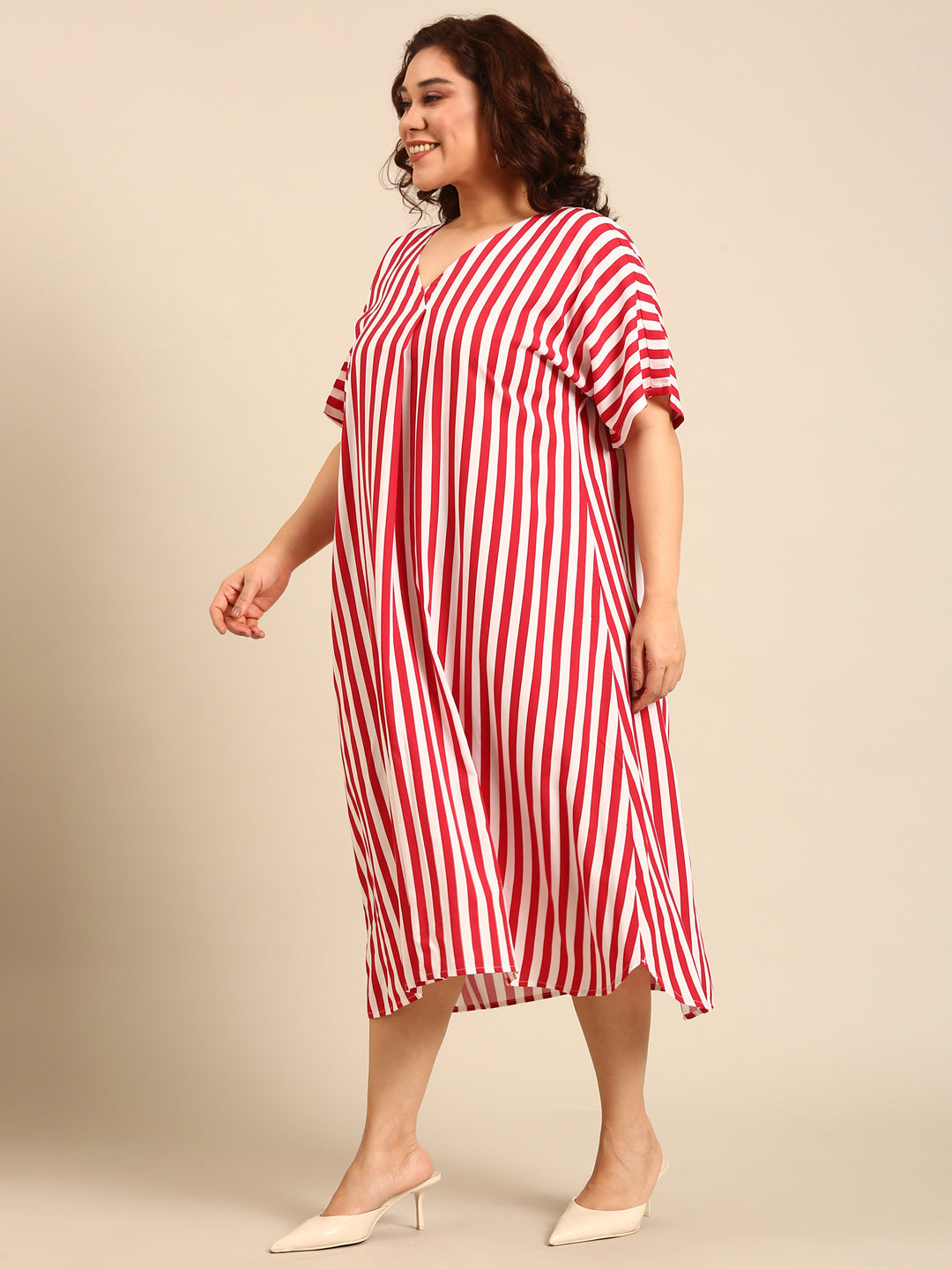 Women Red-White Striped Dress